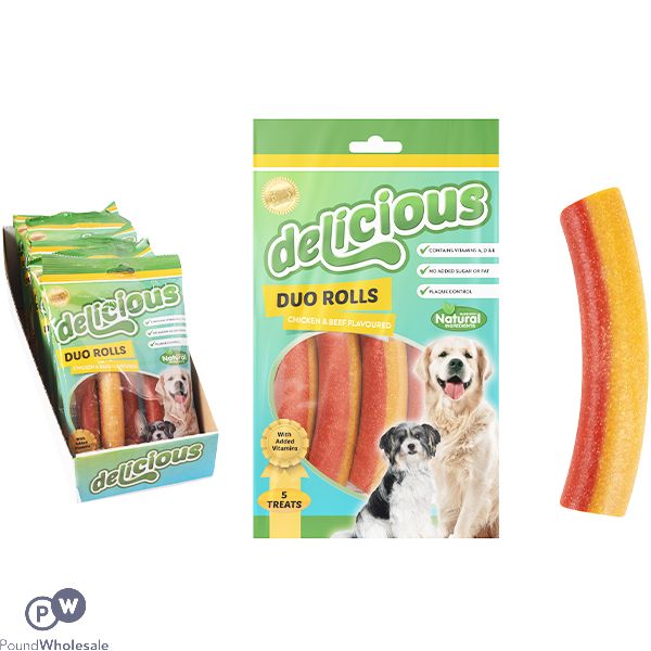 World Of Pets Chicken & Beef Flavour Duo Rolls Dog Treats 5 Pack Cdu