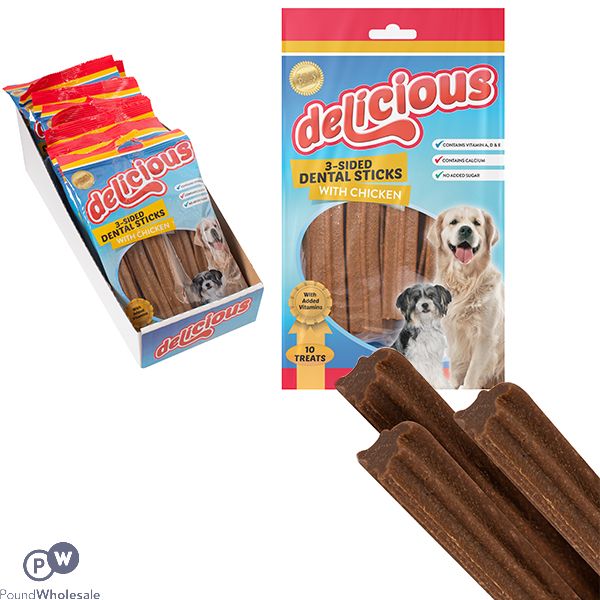 WORLD OF PETS 3-SIDED CHICKEN DENTAL STICKS 10 PACK CDU