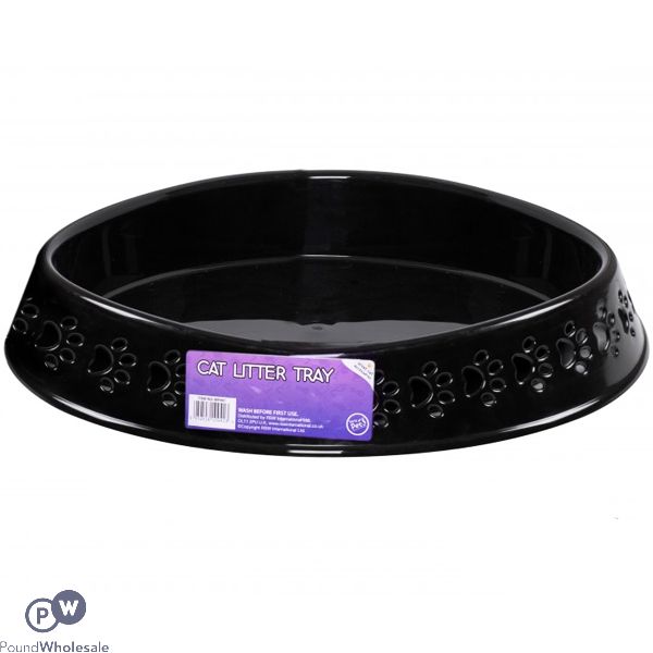 World Of Pets Black Oval Paw Design Cat Litter Tray