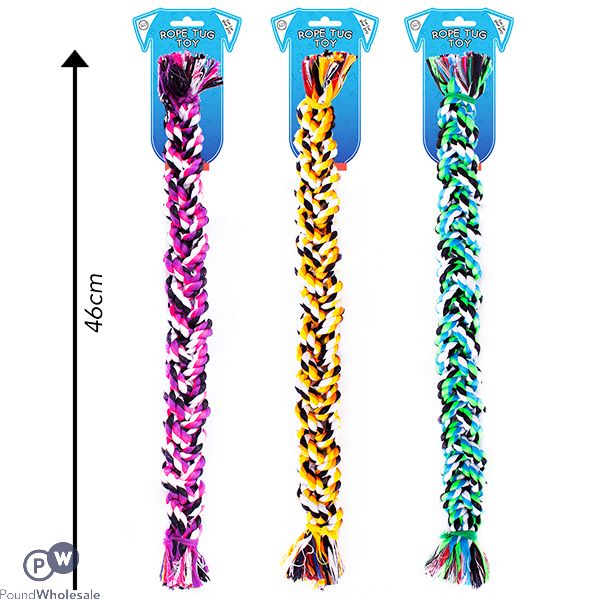 WORLD OF PETS BRAIDED ROPE TUG DOG TOY 46CM ASSORTED COLOURS