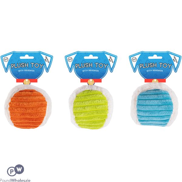 WORLD OF PETS SQUEAKY PLUSH BALL DOG TOY ASSORTED COLOURS
