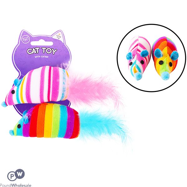WORLD OF PETS CATNIP RAINBOW MOUSE CAT TOY ASSORTED COLOURS