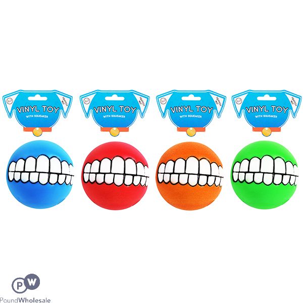 World Of Pets Vinyl Squeaky Smile Ball Dog Toy Assorted Colours