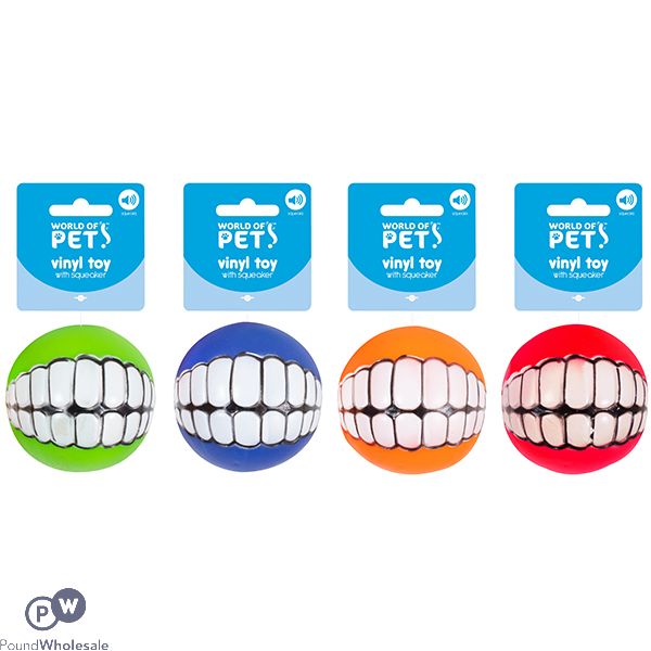 World Of Pets Vinyl Squeaky Smile Ball Dog Toy Assorted Colours