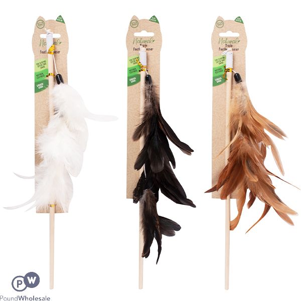 WORLD OF PETS NATURAL FEATHER CAT WAND ASSORTED COLOURS