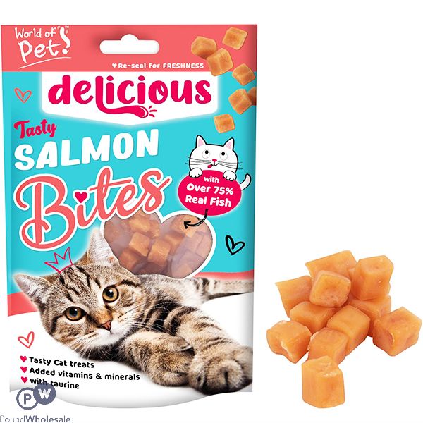 WORLD OF PETS TASTY SALMON BITES CAT TREATS 80G