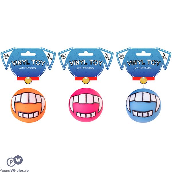 World Of Pets Vinyl Squeaky Teeth Dog Ball Toy Assorted Colours