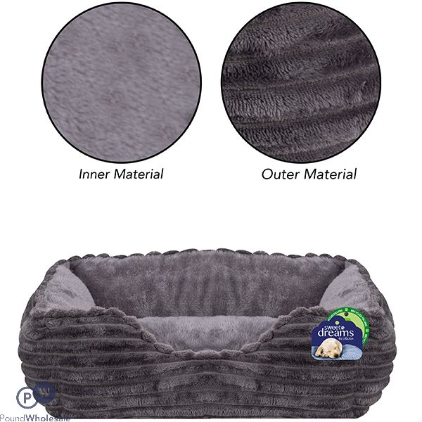 SWEET DREAMS RIBBED GREY PET BED SMALL 46CM X 36CM X 15CM