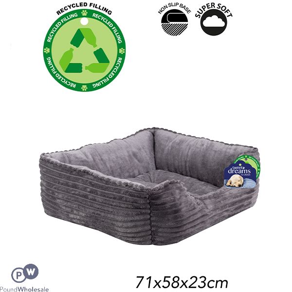 Sweet Dreams Ribbed Grey Pet Bed Large 71cm X 58cm X 23cm