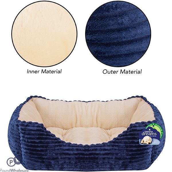 Sweet Dreams Ribbed Blue Pet Bed Large 71cm X 58cm X 23cm