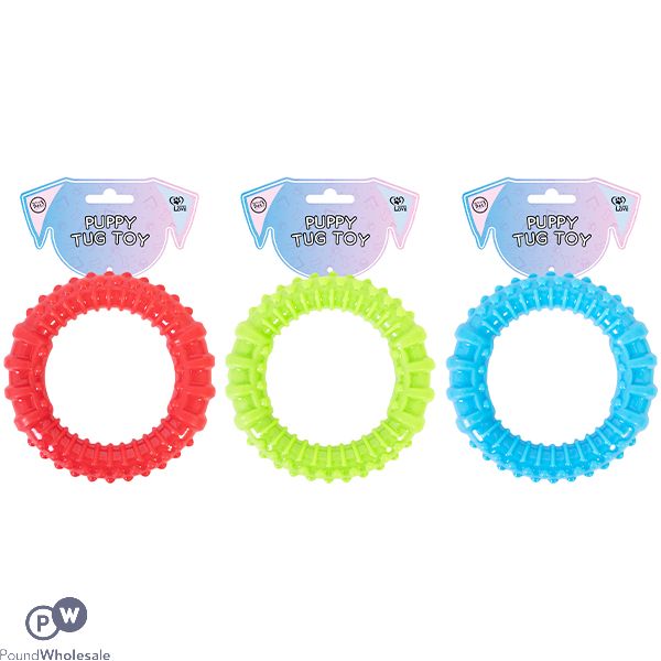 World Of Pets Dog & Puppy Rubber Ring Tug Toy 9cm Assorted Colours