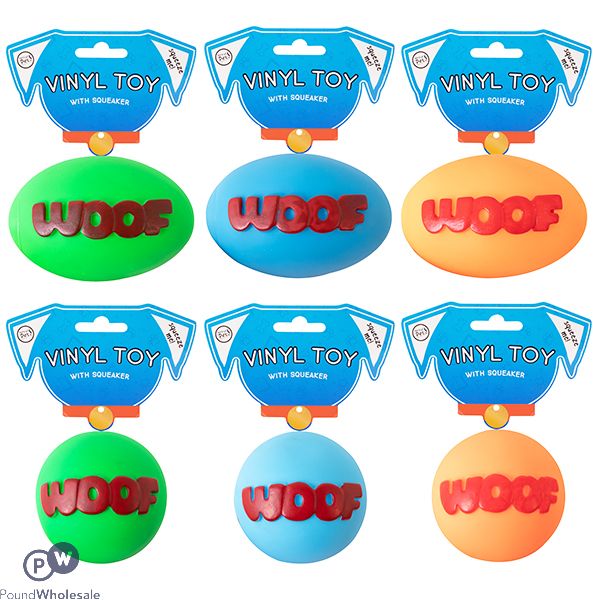 World Of Pets Vinyl Squeaky Woof Ball Dog Toy Assorted