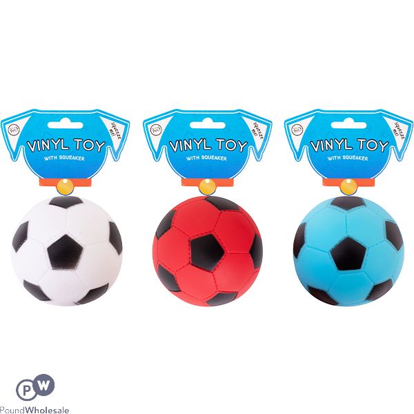 WORLD OF PETS VINYL SQUEAKY FOOTBALL DOG TOY 7.5CM ASSORTED COLOURS