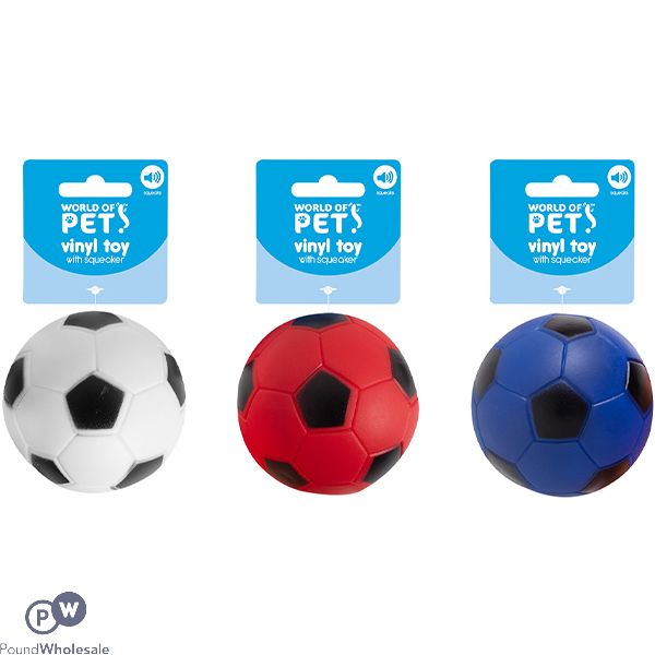 World Of Pets Vinyl Squeaky Football Dog Toy 7.5cm Assorted Colours