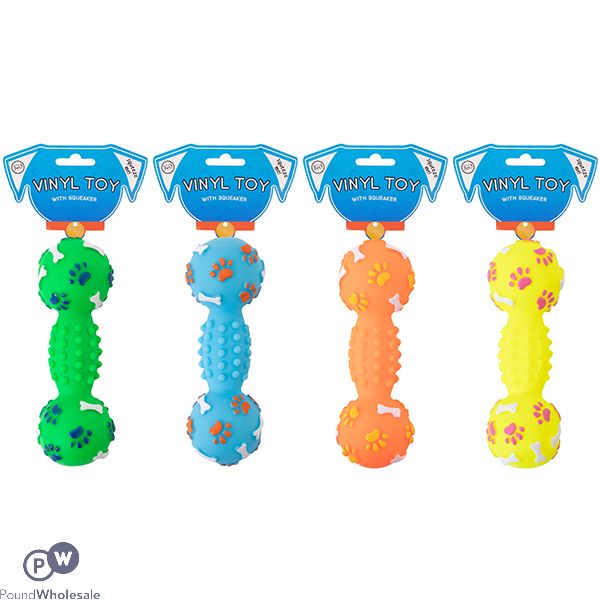 World Of Pets Squeaky Vinyl Dumbbell Dog Toy 15cm Assorted Colours