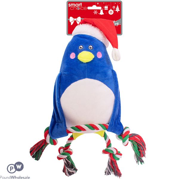 Smart Choice Christmas Squeaky Rope & Plush Penguin Dog Toy 43cm