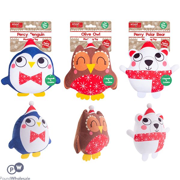 Smart Choice Squeaky Crinkle Plush Christmas Animal Dog Toy Assorted