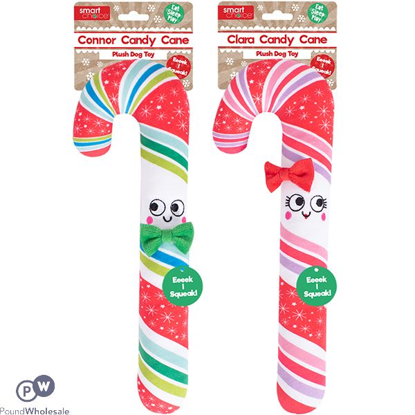 Smart Choice Squeaky Plush Candy Cane Dog Toy 35cm Assorted