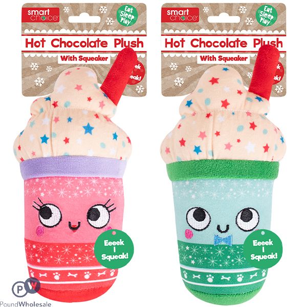 Smart Choice Squeaky Plush Christmas Hot Chocolate Dog Toy Assorted