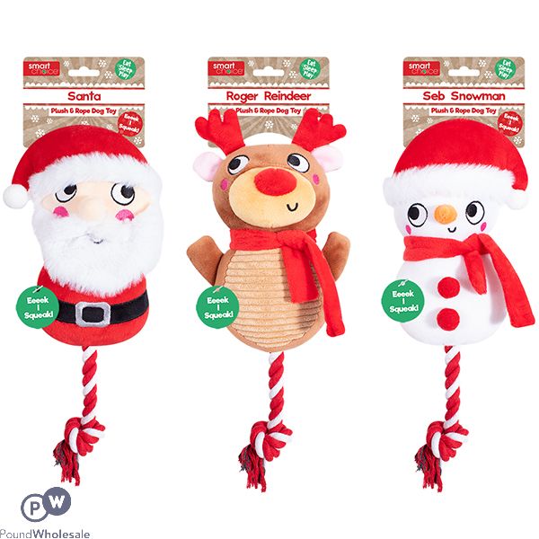 Smart Choice Squeaky Plush & Rope Christmas Dog Toy Assorted
