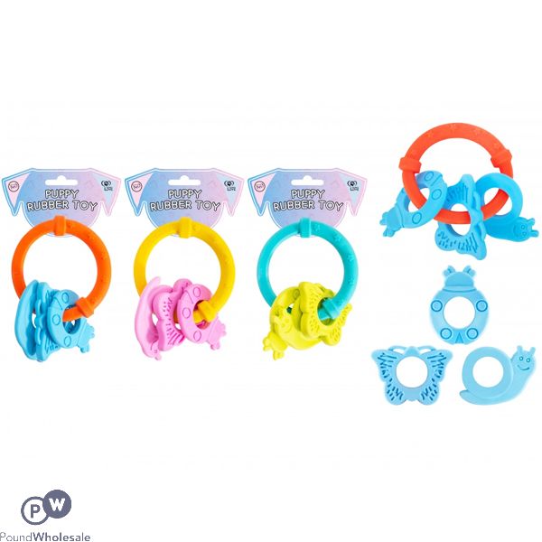 World Of Pets Rubber Animal Ring Puppy Toy Assorted Colours