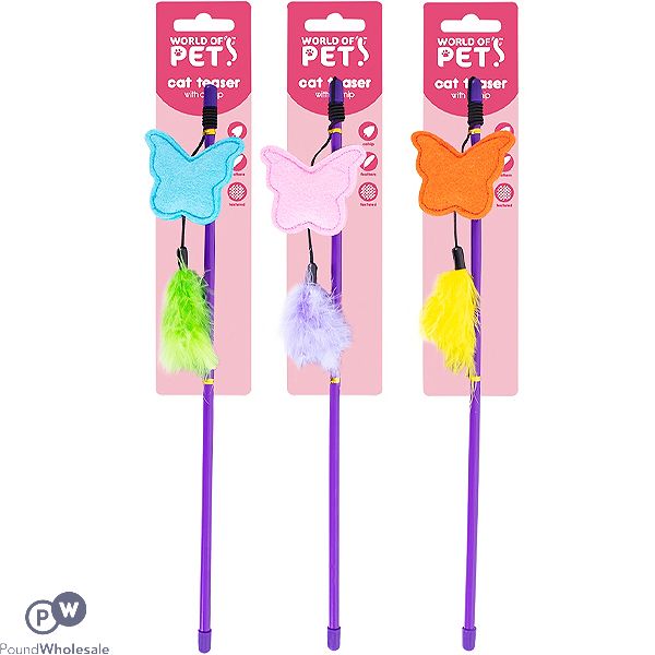World Of Pets Catnip Butterfly Cat Teaser 40cm Assorted Colours
