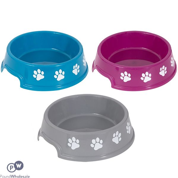 World Of Pets Round Plastic Pawprint Pet Bowl 750ml 3 Assorted Colours