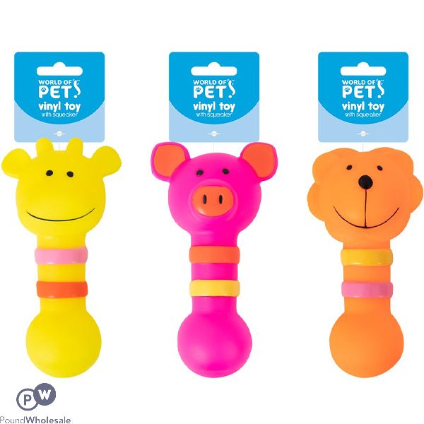 World Of Pets Squeaky Vinyl Animal Baton Dog Toys 13.5cm Assorted