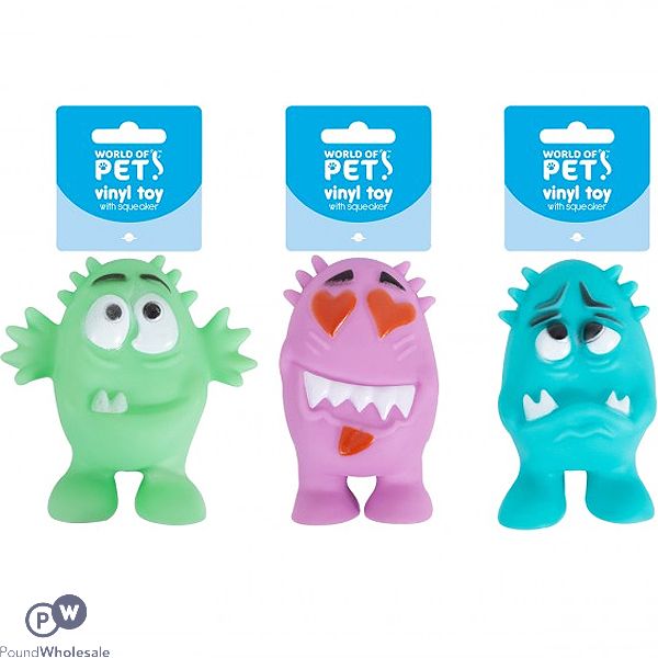 World Of Pets Squeaky Vinyl Monsters Dog Toys Assorted Colours