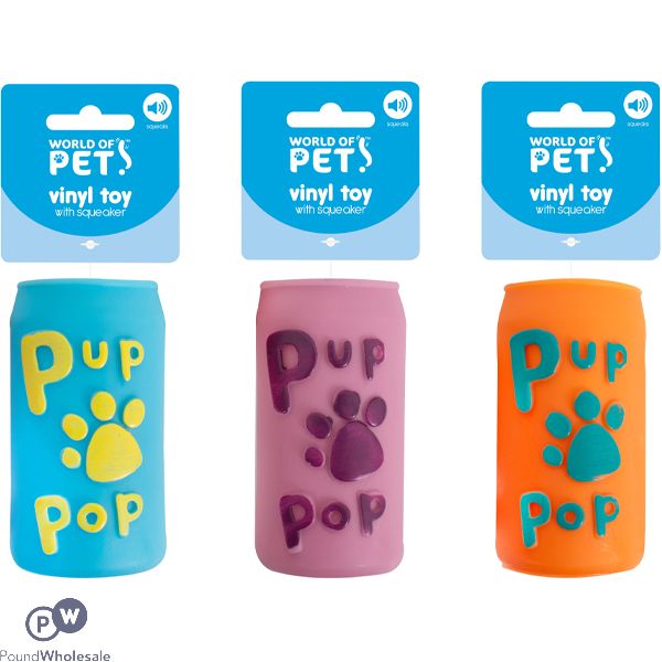 World Of Pets Squeaky Vinyl Soda Can Dog Toy Assorted Colours