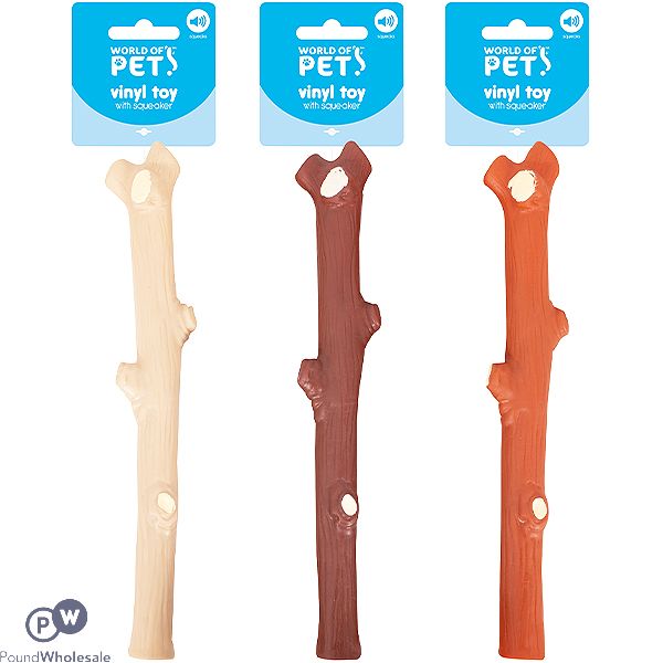 World Of Pets Squeaky Vinyl Stick Dog Toy 30cm Assorted Colours