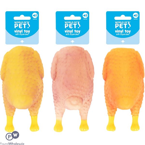 World Of Pets Squeaky Vinyl Roast Chicken Dog Toy Assorted Colours