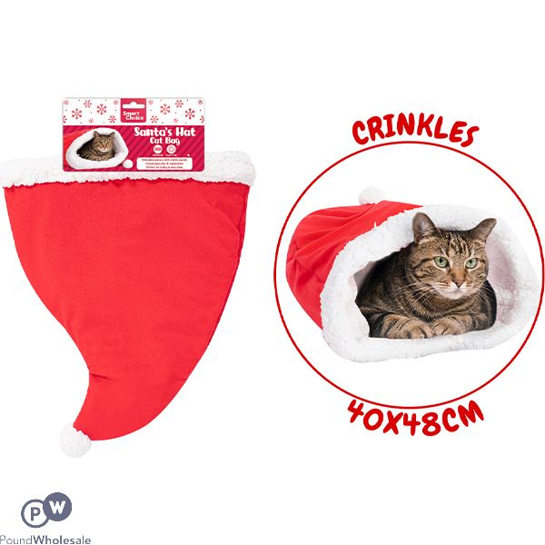 Smart Choice Christmas Crinkle Santa Hat Cat Bag Toy 48cm X 40cm
