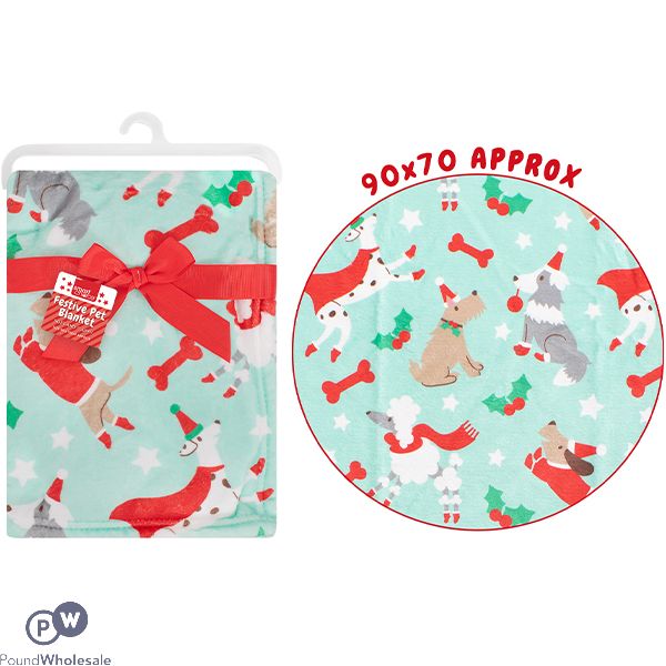 Smart Choice Christmas Soft Festive Dog Print Pet Blanket 90cm X 70cm