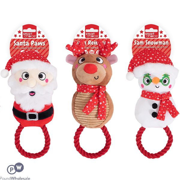 Smart Choice Christmas Squeaky Plush & Rope Dog Toy 30cm Assorted