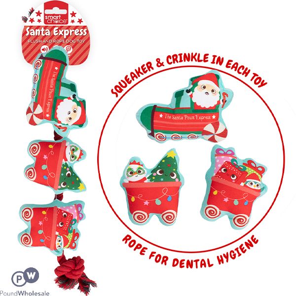 Smart Choice Christmas Plush & Rope Santa Train Dog Toy 35cm