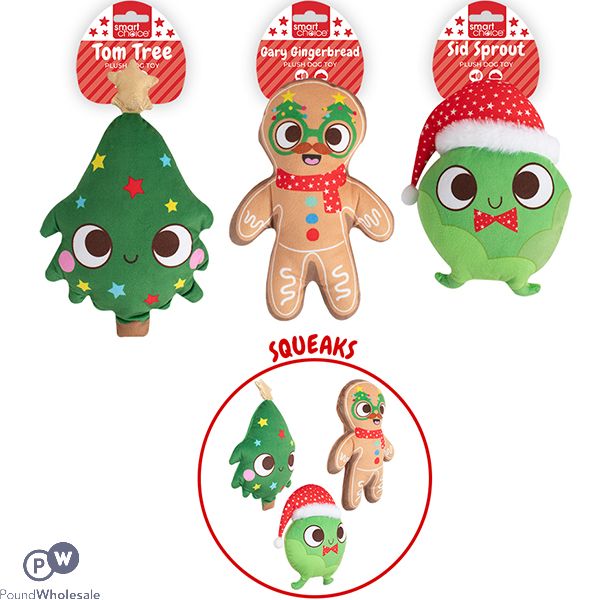 Smart Choice Christmas Squeaky Plush Dog Toy 22cm Assorted