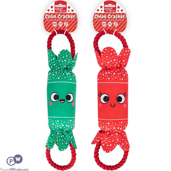 Smart Choice Christmas Plush & Rope Xmas Cracker Dog Toy 40cm Assorted Colours