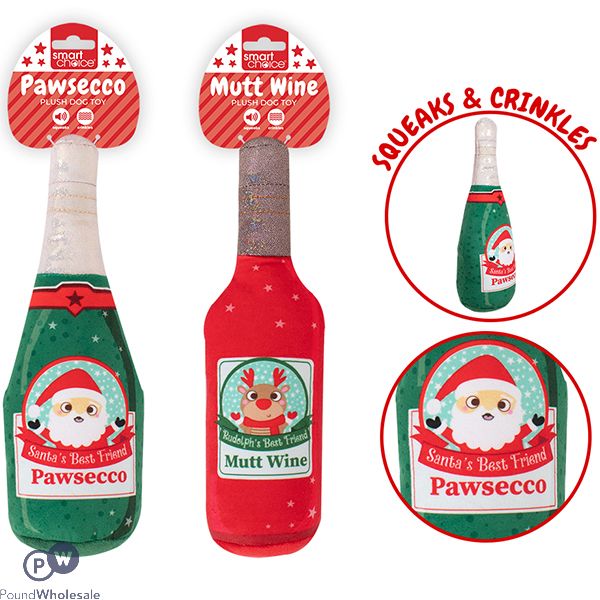 Smart Choice Christmas Squeaky Crinkle Festive Drink Dog Toy 28cm Assorted