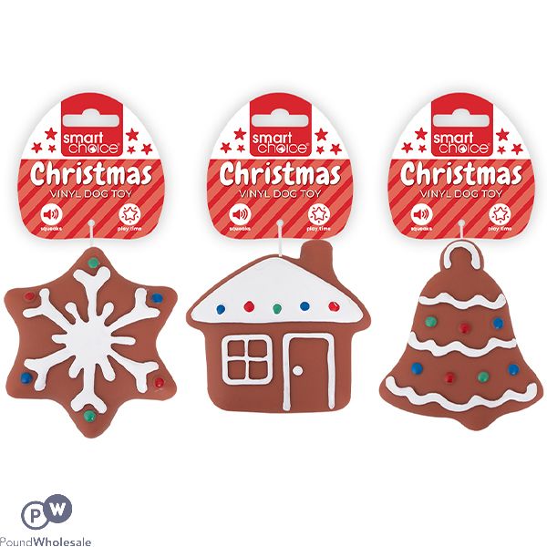 Smart Choice Christmas Squeaky Vinyl Festive Cookie Dog Toy Assorted