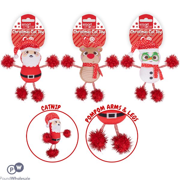 Smart Choice Christmas Catnip Pom Pom Cat Toys 14cm Assorted