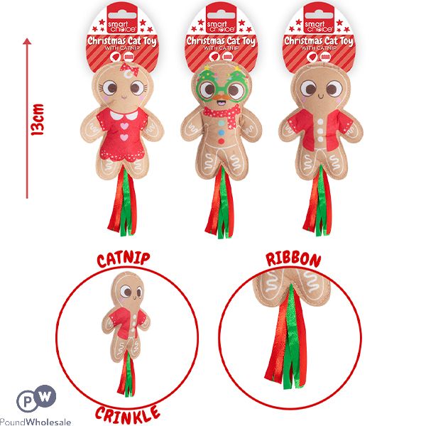 Smart Choice Christmas Catnip Gingerbread Cat Toys 13cm Assorted