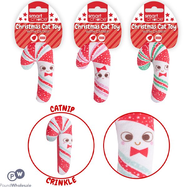 Smart Choice Christmas Catnip Candy Cane Cat Toy 10cm Assorted Colours