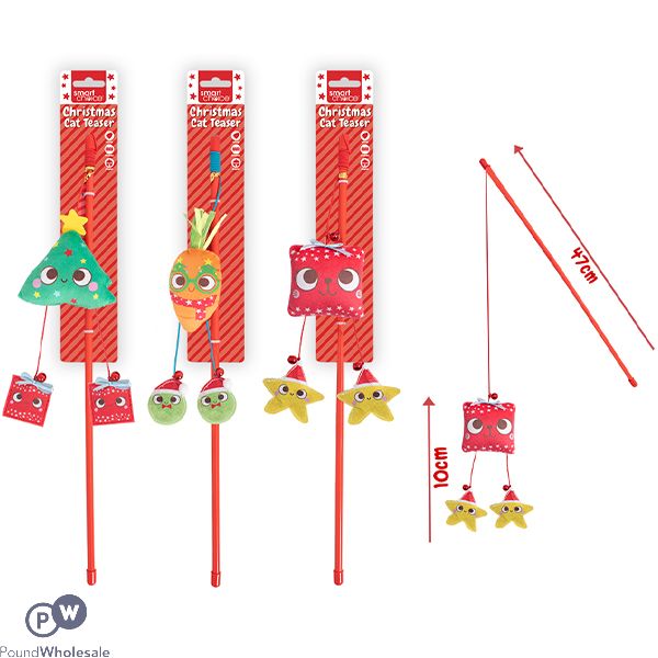 Smart Choice Christmas Plush & Feather Teaser Cat Toy 47cm Assorted