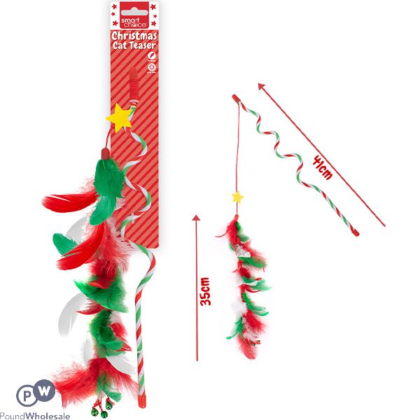 Smart Choice Christmas Festive Feather Wiggly Teaser Cat Toy 40cm