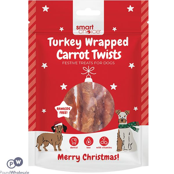 Smart Choice Christmas Turkey-wrapped Carrot Twists Dog Treats 100g