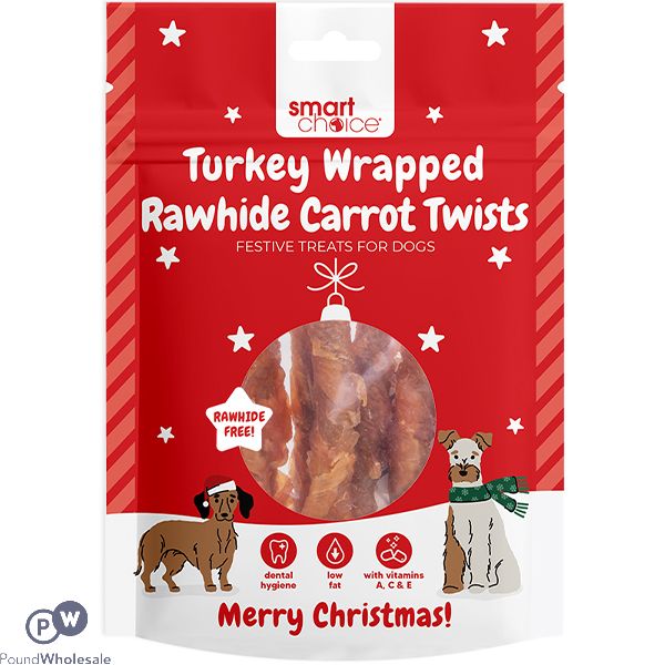 Smart Choice Christmas Turkey-wrapped Rawhide Carrot Twists Dog Treats 100g