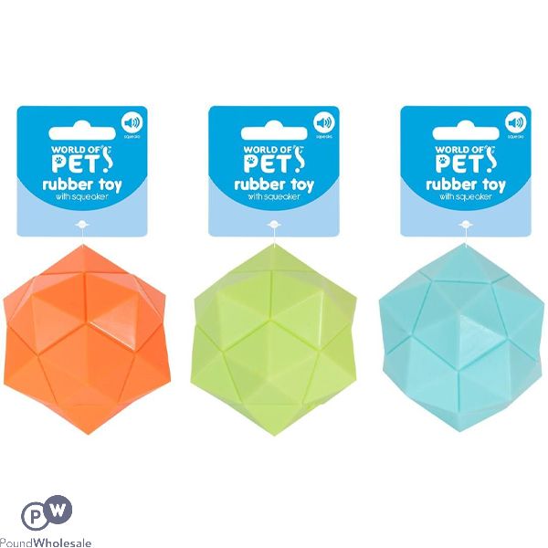 World Of Pets Squeaky Rubber Geo Ball Dog Toy 7cm Assorted Colours