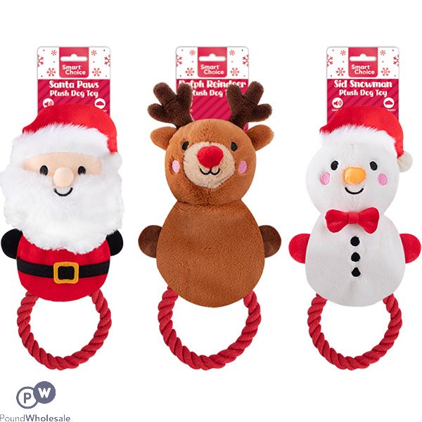Smart Choice Christmas Squeaky Plush Rope Festive Character Dog Toy 30cm Assorted