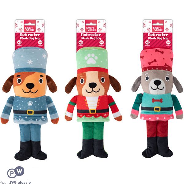 Smart Choice Christmas Squeaky Crinkle Nutcracker Plush Dog Toy 31cm Assorted